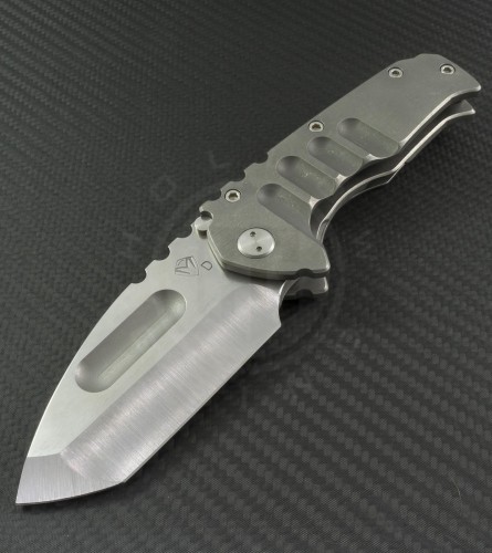 Medford Knife & Tool Custom Titanium Praetorian T/E Folder (3.75in Tumbled Plain D2) MKT-Praet-Ti-001 - Front