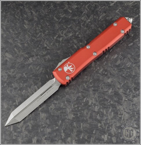 (#223-10RD) Microtech Red Ultratech Spartan D/E Stonewash Plain - Front