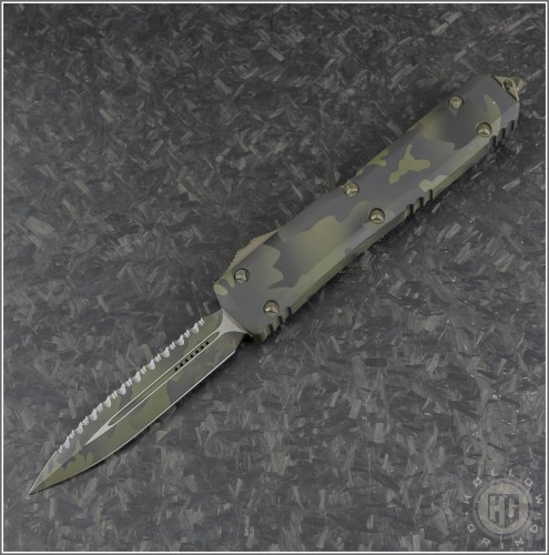 (#122-3OCS) Microtech Olive Camo Ultratech D/E Fully Serrated - Front