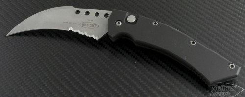 Microtech Knives Hawk S/E Automatic Folder S/A Knife (4in Bead Blasted Part Serr ATS-34) VNT-0044 - Front