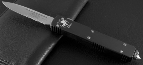 Microtech Knives Ultratech S/E Automatic OTF D/A Knife (3.44in Satin Part Serr ELMAX) 121-5-2012 - Front