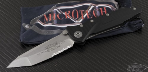 Microtech Knives Socom Elite T/E Folder Knife (4in Stonewashed Part Serr S35-VN) 163-11 - Front