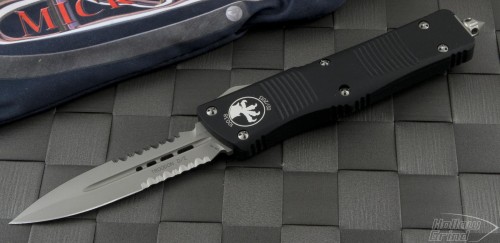 Microtech Knives Troodon D/E Automatic OTF D/A Knife (3.1in Bead Blasted Part Serr ELMAX) 138-8-2013 - Front