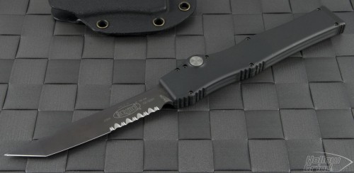 Microtech Knives Halo III T/E Automatic OTF S/A Knife (4in Black Part Serr 154-CM) VNT-0085 - Front