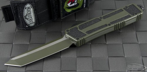 Microtech Knives Green Scarab T/E Automatic OTF D/A Knife (3.44in Color Coated Plain) VNT-0084 - Front