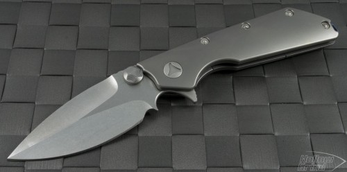Microtech Knives Custom Metal DOC S/E Flipper Knife (3.875in Stonewashed Plain 154-CM) doc-c-ti-sw - Front
