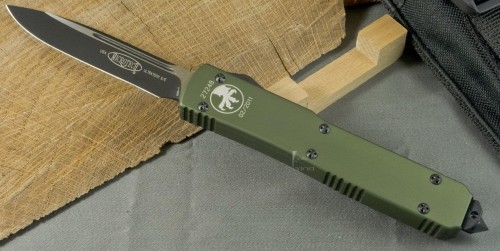 Microtech Ultratech S/E - Green Handle - Black Plain Blade - Front