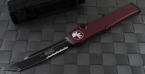 Microtech Knives Red Halo V T/E Automatic OTF S/A Knife (4.6in Black Part Serr S35-VN) 150-2RD-2012 - Front