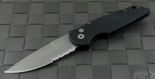 Pro-Tech TR3 S/E Automatic Folder S/A Knife (3.5in Bead Blasted Part Serr 154-CM) PT-TR3PS - Front