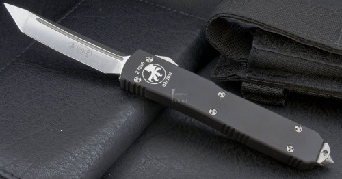 Microtech Knives Ultratech T/E Automatic OTF D/A Knife (3.44in Stonewashed Plain S35-VN) 123-10-2012 - Front