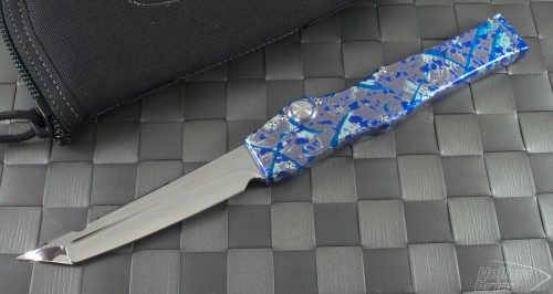 Microtech Knives Custom Other Halo V T/E Automatic OTF S/A Knife (4.6in Mirror Polished Plain) HaloVsplash-s - Front