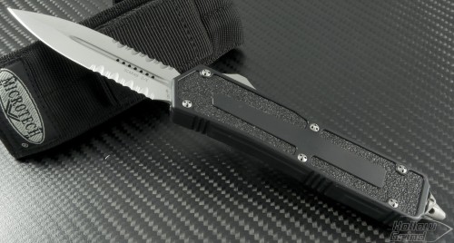 Microtech Knives Scarab D/E Automatic OTF D/A Knife (3.44in Satin Part Serr S35-VN) 175-5 - Front
