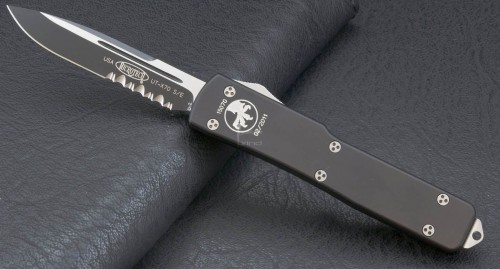 Microtech Knives UTX-70 S/E Automatic OTF D/A Knife (2.41in Satin Part Serr S35-VN) 148-2-2013 - Front