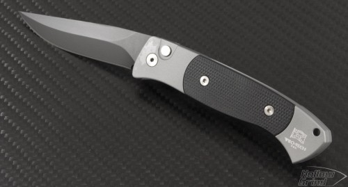 (#BR-1202) Brend Auto #2 Grey / Black G-10 Black Plain Blade - Front