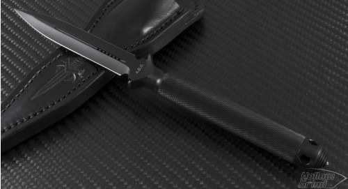 Microtech Knives Custom ADO D/E Fixed Knife (4in Black Plain) ado-c-de-black - Front