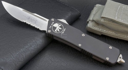 Microtech Scarab Executive S/E Stonewash (Serrated) - Front