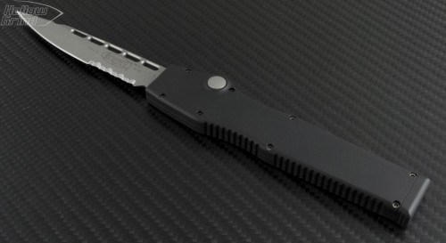 Microtech Knives Halo II S/E Automatic OTF S/A Knife (4in Bead Blasted Part Serr 154-CM) VNT-0048 - Front