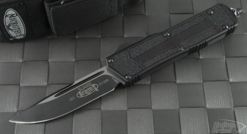 Microtech Knives Scarab S/E Automatic OTF D/A Knife (3.44in Black Plain S30-V) VNT-0077 - Front