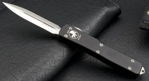 Microtech Knives UTX-70 D/E Automatic OTF D/A Knife (2.41in Stonewashed Plain S30-V) 147-10-2012 - Front