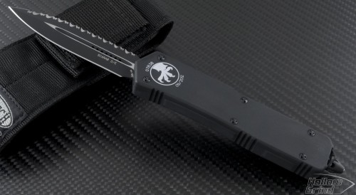 Microtech Knives Scarab D/E Automatic OTF D/A Knife (3.44in Black Serr S35-VN) 176-3T - Front