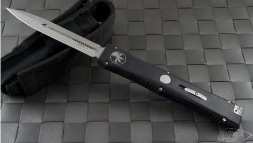 Microtech Knives Nemesis IV D/E Automatic OTF S/A Knife (4.4in Stonewashed Plain S35-VN) 152-10 - Front