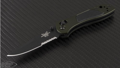 Benchmade Green 705 S/E Folder Knife (3.25in Black Part Serr 154-CM) BM-705SBT-04 - Front