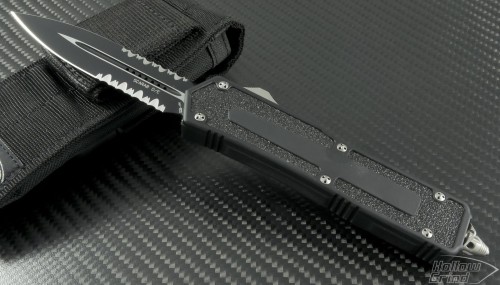 Microtech Knives Scarab D/E Automatic OTF D/A Knife (3.44in Black Part Serr S35-VN) 175-2 - Front