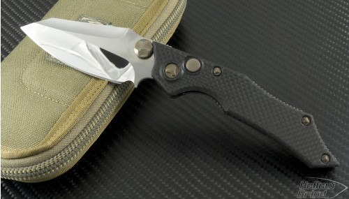 Microtech Knives Select-Fire S/E Automatic Folder S/A Knife (3.73in Stonewashed Plain COWRY-Y) SF-DA-HP - Front