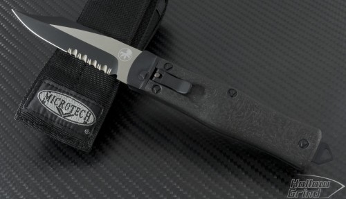 Microtech Knives Other OSS Cobra Clip Point Automatic Folder S/A Knife (3.3in Black Part Serr S35-VN) 137-2T-LS - Front