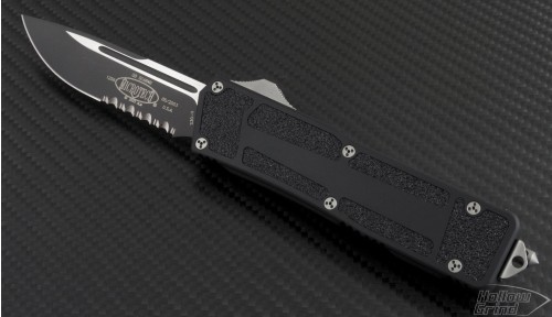 Microtech Knives Scarab S/E Automatic OTF D/A Knife (3.44in Black Part Serr S30-V) vnt-0063 - Front