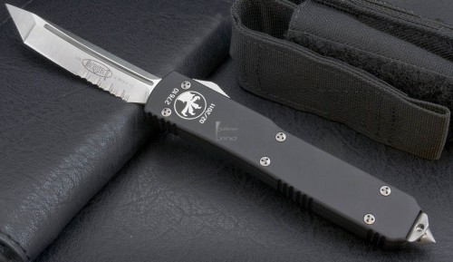 Microtech Knives Ultratech T/E Automatic OTF D/A Knife (3.44in Satin Part Serr S35-VN) 123-5-2012 - Front