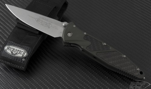 Microtech Knives Green Socom Elite S/E Folder Knife (4in Stonewashed Plain S35-VN) 160-10GR - Front