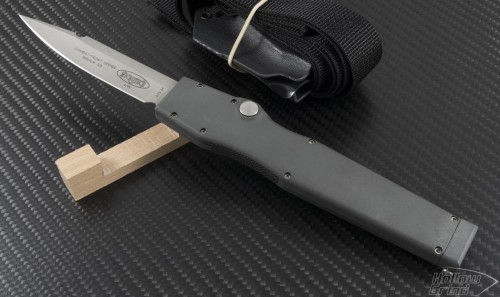 Microtech Knives Gray Combat Front Opener (CFO) S/E Automatic OTF S/A Knife (4in Bead Blasted Plain ATS-34) VNT-0017 - Front