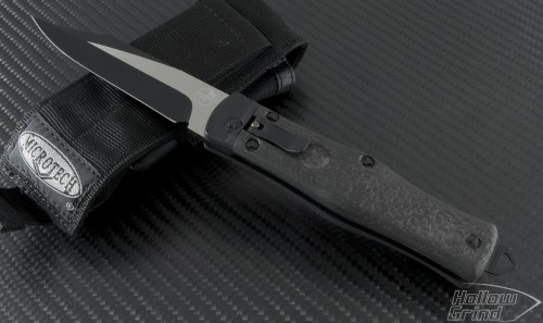 Microtech Knives Other OSS Cobra Clip Point Automatic Folder S/A Knife (3.3in Black Plain S35-VN) 137-1T-LS - Front