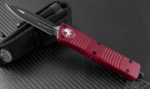 Microtech Knives Red Combat Troodon D/E Automatic OTF D/A Knife (3.75in Black Plain S35-VN) 142-1RD-2012 - Front
