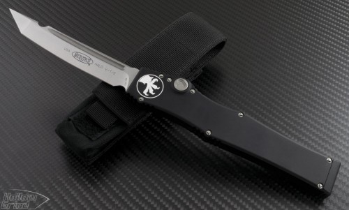 Microtech Knives Halo V T/E Automatic OTF S/A Knife (4.6in Stonewashed Plain ELMAX) 150-10-2010 - Front