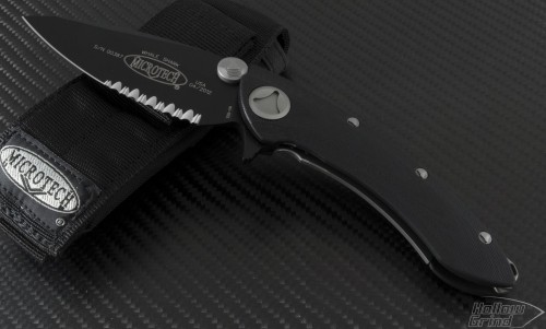 Microtech Knives Whale Shark S/E Flipper Knife (3.5in Black Part Serr S35-VN) 167-2 - Front