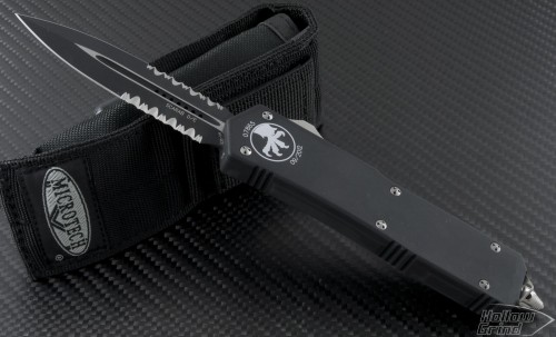 Microtech Knives Scarab D/E Automatic OTF D/A Knife (3.44in Black Part Serr ELMAX) 176-2-2012 - Front