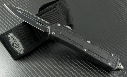 Microtech Knives Scarab D/E Automatic OTF D/A Knife (3.44in Black Serr S35-VN) 175-3 - Front