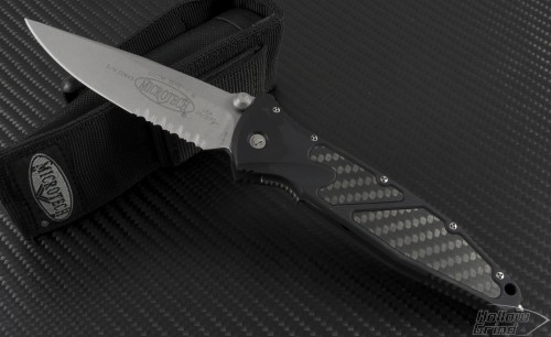 Microtech Knives Socom Elite S/E Folder Knife (4in Stonewashed Part Serr S35-VN) 160-11CF - Front