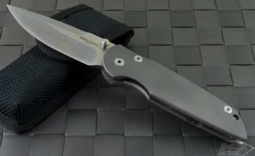Pro-Tech Gray TR3 Integrity S/E Folder Knife (3.5in Stonewashed Plain S35-VN) PT-7701 - Front