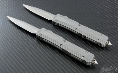 Microtech Knives Custom Metal Element D/E Automatic OTF D/A Knife (3.4in Satin Plain) VNT-0025 - Front