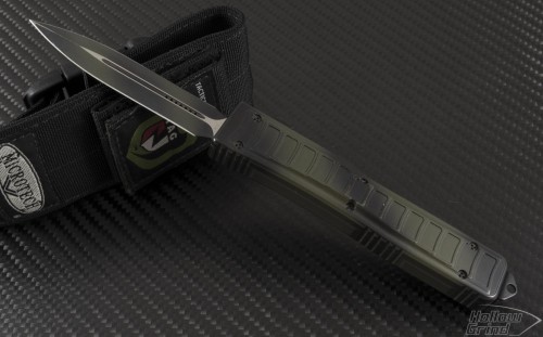 Microtech Knives Green Camo Ultratech D/E Automatic OTF D/A Knife (3.4in Color Coated Plain) VNT-0037 - Front