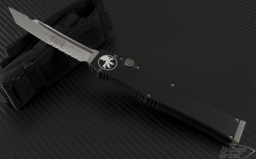 Microtech Knives Red Halo V T/E Automatic OTF S/A Knife (4.6in Stonewashed Part Serr S35-VN) 150-11-2011 - Front