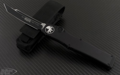 Microtech Knives Halo V T/E Automatic OTF S/A Knife (4.6in Black Plain S35-VN) 150-1T-2012 - Front