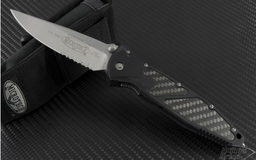 Microtech Knives Socom Elite S/E Folder Knife (4in Satin Part Serr S35-VN) 160-5CF - Front