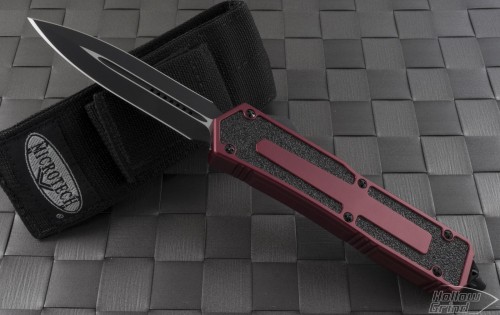 Microtech Knives Red Scarab D/E Automatic OTF D/A Knife (3.44in Black Plain S35-VN) VNT-0069 - Front