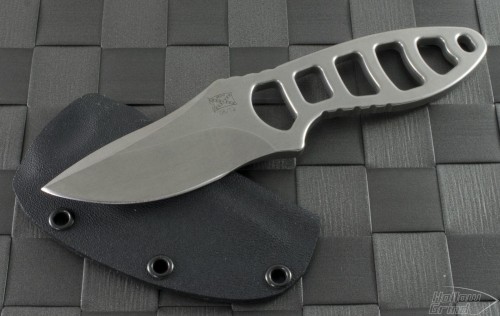 Brend Knives Custom Stainless Steel S/E Fixed Knife (2in Stonewashed Plain) BRND-NECK-M2 - Front