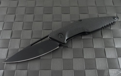 Brous Blades Carbon Fiber Division Flipper S/E Knife (4.25in Black Plain D2) JB-DIV-BK - Front