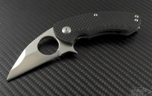 Brous Blades Carbon Fiber Silent Soldier Flipper Warncliffe Knife (2.1in Satin Plain D2) JB-SS-FolderV2 - Front